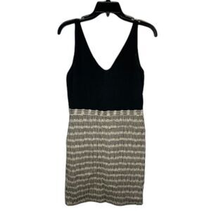 Loft double v neck color block dress BLACK TAN textured size 2